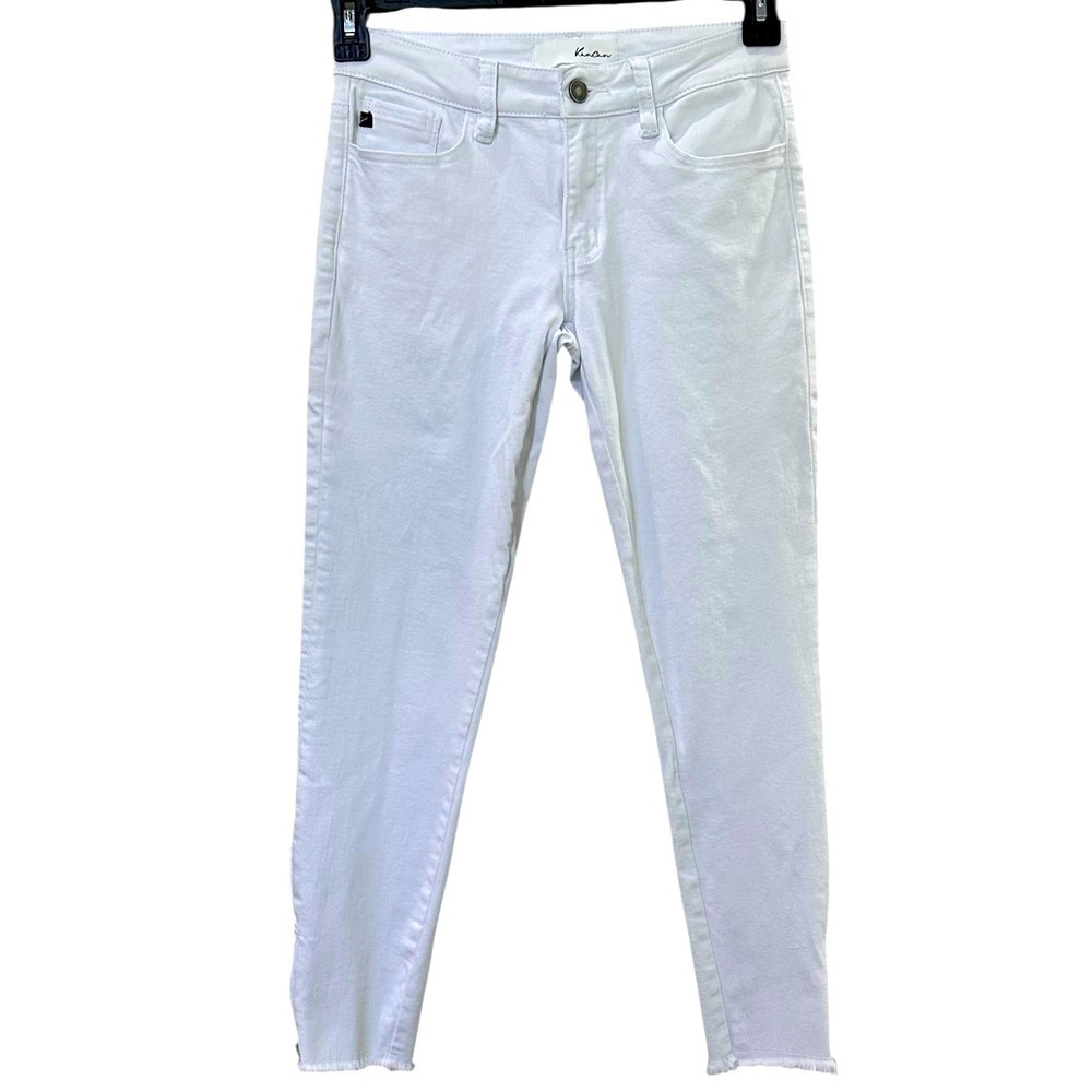 KanCan White Jeans Women’s Size 5/26 Mid Rise Skinny Zip Ankle Frayed Hem